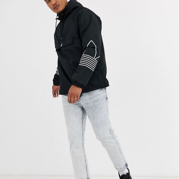 Adidas Fleece Lined Arm Trefoil Print Overhead Jacket In Black Size M - Picture 4 of 15